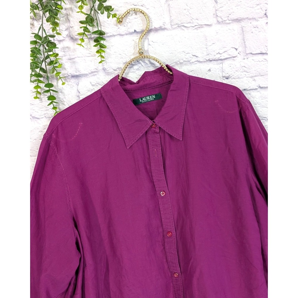 2XL CLASSY!🌿LRL Ralph Lauren Blouse Women‎ Fuscia Silk Blend Long Sleeve Button